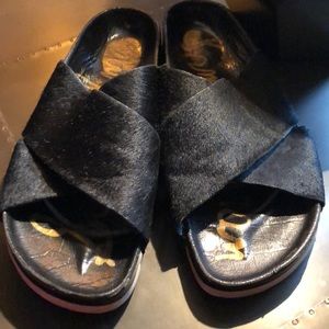 Sam Edelman Black Calf Hair Slides